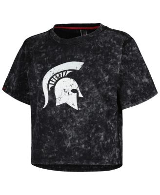 Women's Black Distressed Michigan State Spartans Vintage-Like Wash Milky Silk Cropped T-shirt