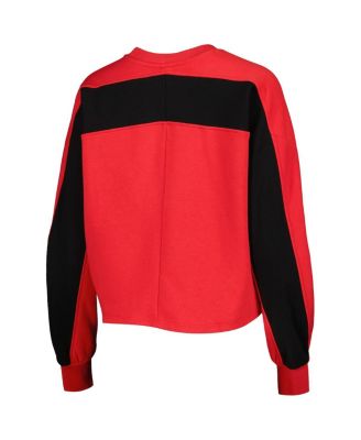 Women's Red Wisconsin Badgers Back To Reality Colorblock Pullover Sweatshirt