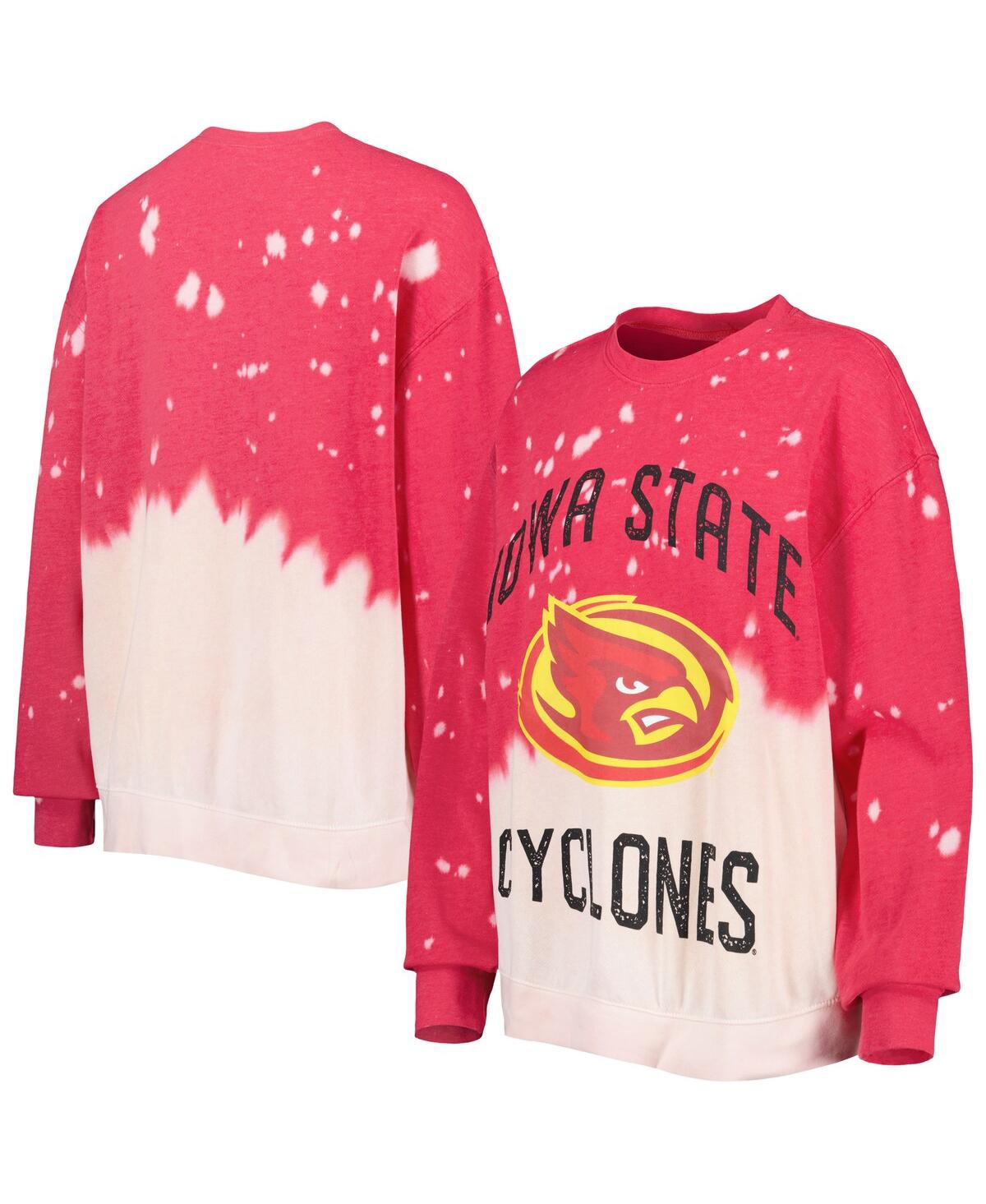 Women's Gameday Couture Cardinal Distressed Iowa State Cyclones Twice As Nice Faded Dip-Dye Pullover Long Sleeve Top - Cardinal