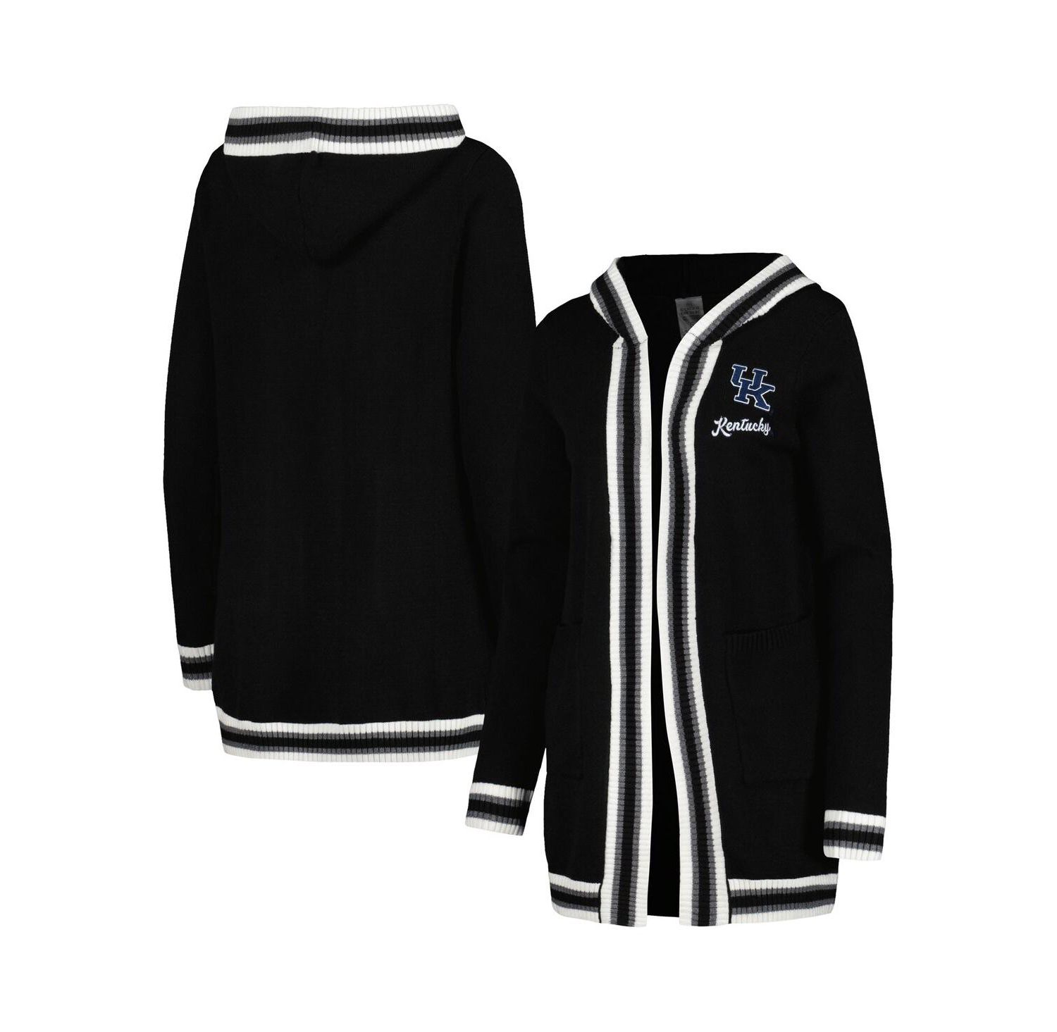 Women's Black Kentucky Wildcats One More Round Tri-Blend Striped Cardigan Sweater