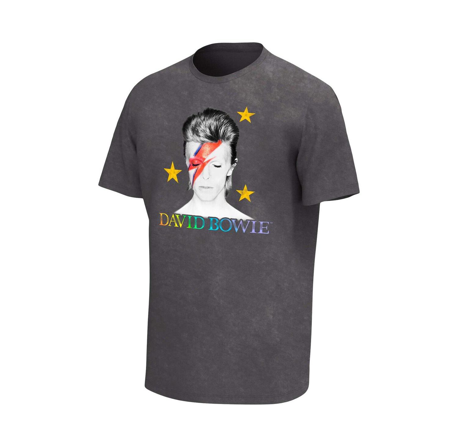 Men's Black Distressed David Bowie Aladdin Sane Rainbow Washed T-shirt