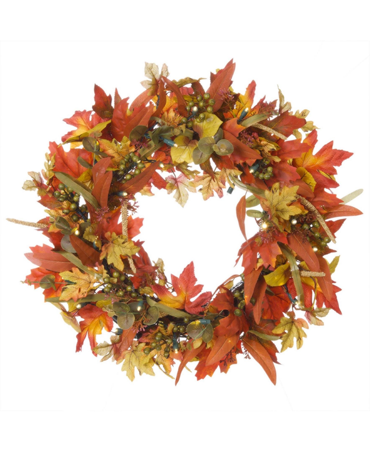 Company 24" Holiday Wreath with Lights, Fall Harvest Leaf - Assorted