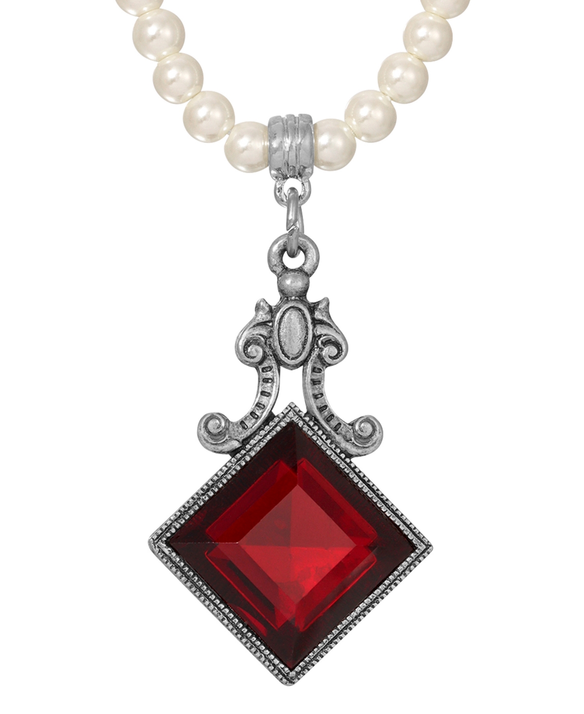 Shop 2028 Imitation Pearl Red Glass Pendant Necklace