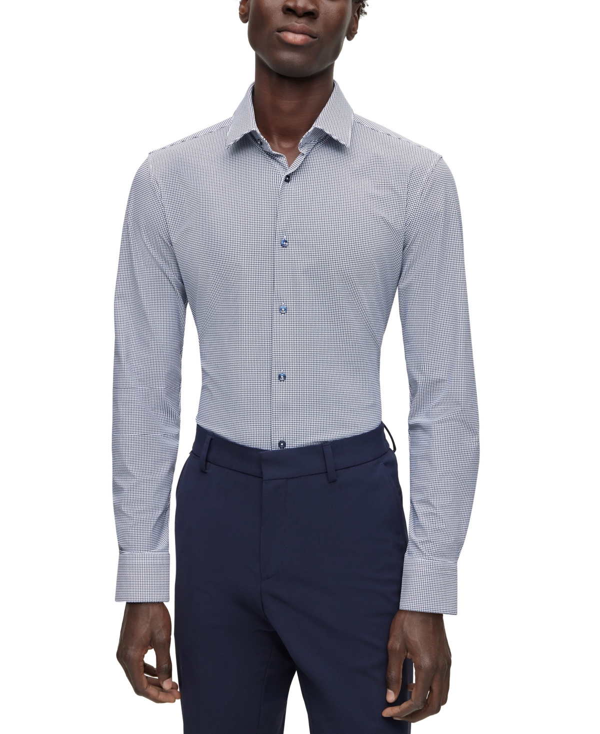 Hugo Boss Boss By  Men's Printed Performance-stretch Slim-fit Dress Shirt In Dark Blue