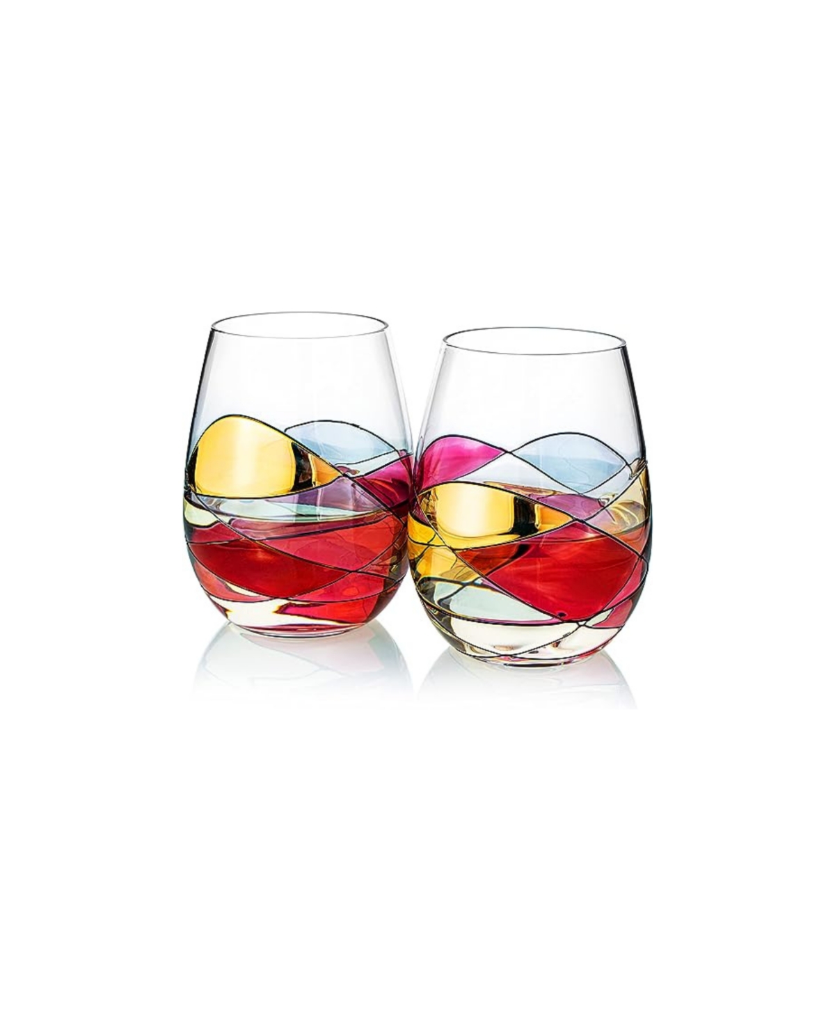 The Wine Savant Artisanal Hand Painted Stemless Wine Glasses, Set Of 2 In Multicolor