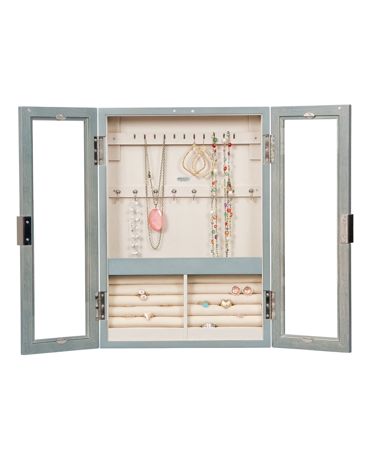 Mele & Co Leia Hanging Jewelry Cabinet In Finish In Oceanside Gray
