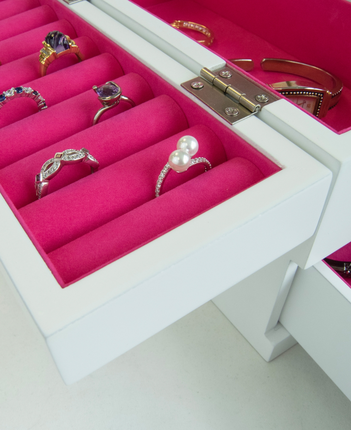 Mele & Co Mele Co. Everly Wooden Triple Lid Jewelry Box In White With Interior In Pink