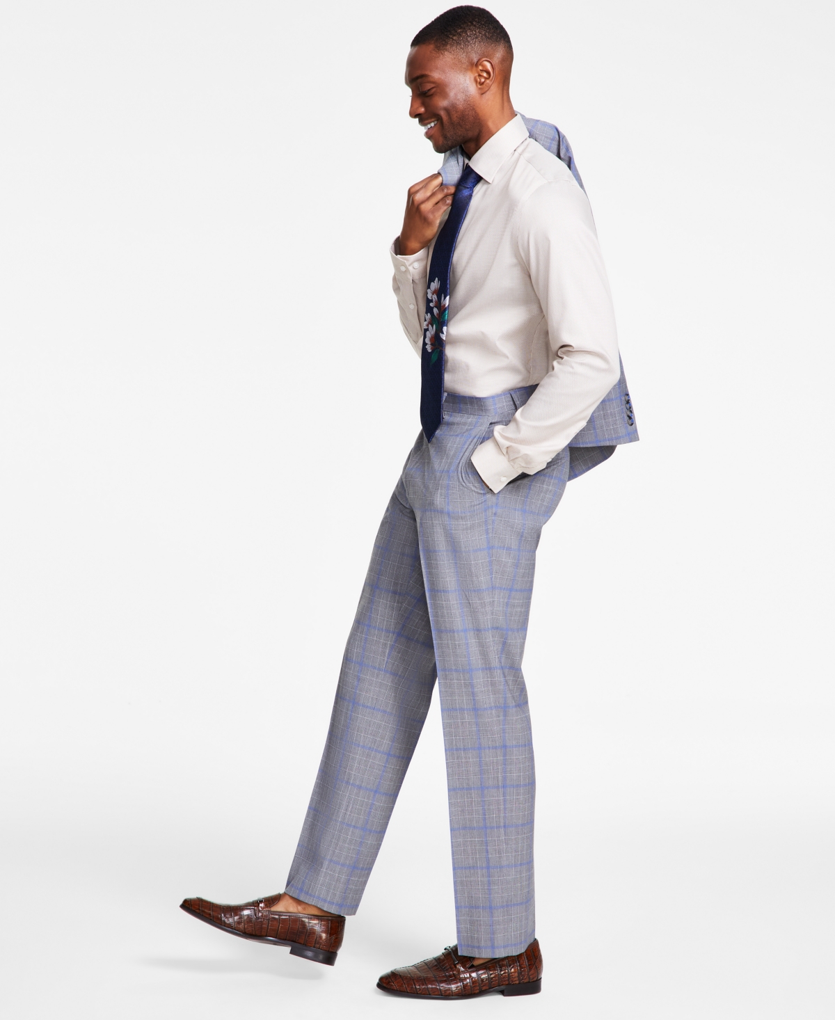 Shop Tayion Collection Men's Classic-fit Plaid Suit Pants In Grey,blue Plaid