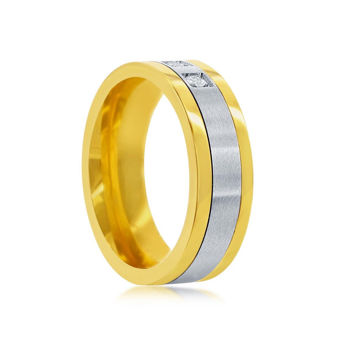 Stainless Steel Cz Band Ring - Gold & Silver Plated - Gold  silver
