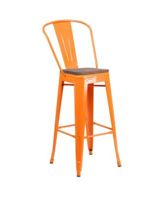 Dothan Metal Dining Stool With Curved Slatted Back And Textured Wood Seat