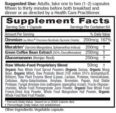 Weight Loss Health - With Meratrim, Green Coffee Bean Extract, Konjac Root, and Albion Chromium - 60 Vegetable Capsules