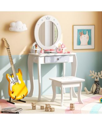 Kids Vanity Set Makeup Table & Chair Sweet Accessories Included Storage Drawer