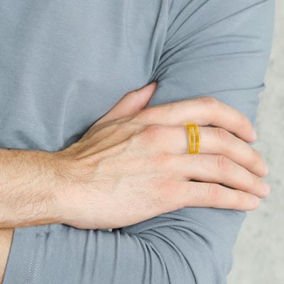 Stainless Steel CZ Stripe Ring - Gold Plated