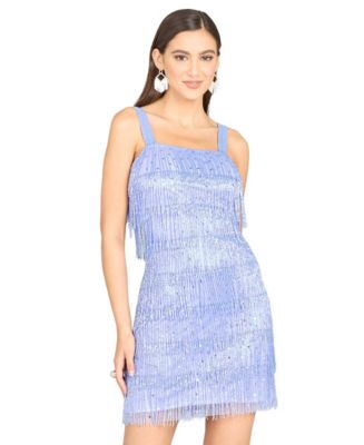 One Sleeve Beaded Cocktail Dress with Fringe Lara New York prom wedding