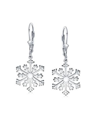 Frozen Winter Christmas Holiday Party Snowflake Dangle Lever back Earrings For Sterling Silver