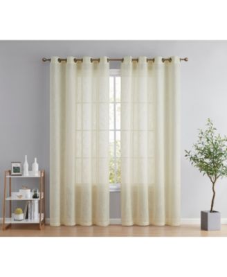 Abbey Faux Linen Textured Semi Sheer Privacy Sun Light Filtering Transparent Window Grommet Long Thick Curtains Drapery Panels for Bedroom & Living Room, 2 Panels