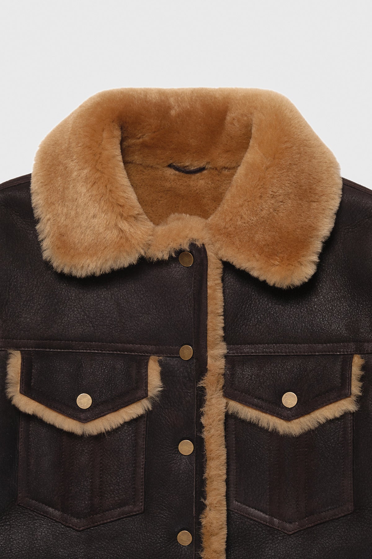 Furniq Uk Women's Sheepskin Western Trucker Coat, Washedwith Ginger Wool - Brown