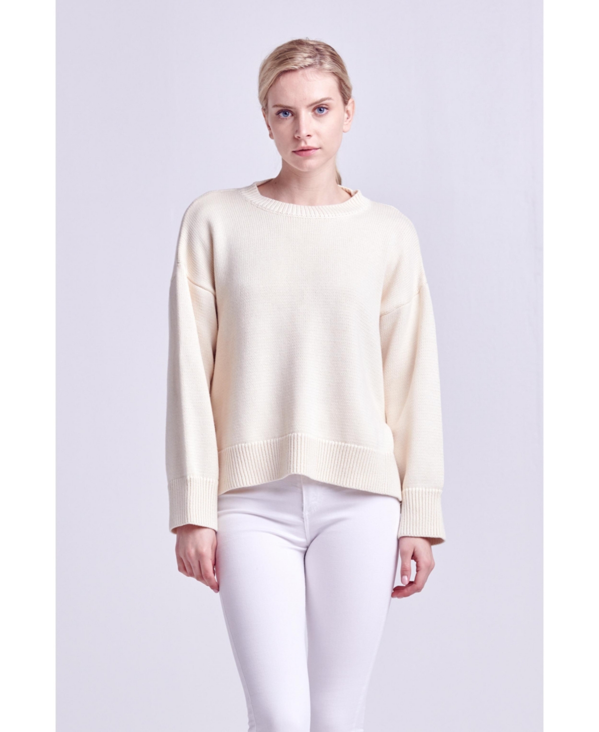 Women's Side Tie Crewneck Sweater - Cream
