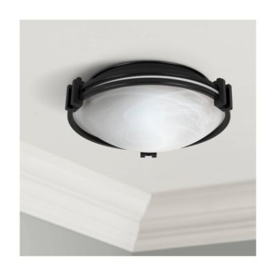 Art Deco Modern Ceiling Light Flush Mount Fixture Oil Rubbed Bronze 12 3/4" Wide Marbleized Glass Bowl Shade for House Bedroom Hallway Living Room Bathroom Dining Kitchen