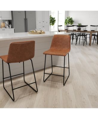 24 Inch Faux Counter Height Bucket Seat Stools, Set Of 2