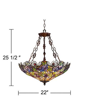 Robert Louis Tiffany Tropical Floral Bronze Pendant Chandelier Lighting 20  1/2 Wide Farmhouse Rustic Art Glass Shade 3-Light Fixture for Dining Room  Living House Home Foyer Kitchen Island Entryway - Chandeliers 