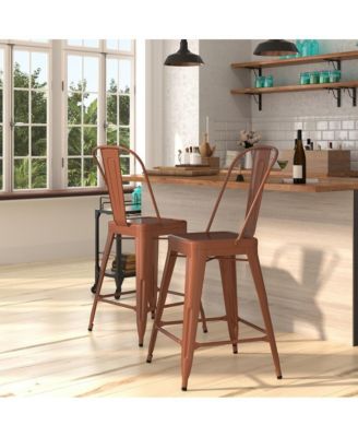 Stella 24" Metal Indoor-Outdoor Counter Stool With Vertical Slat Back And Integrated Footrest