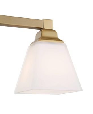 Mencino-Opal Modern Wall Mount Light Warm Brass Gold Metal Hardwired 35 1/4" Wide 5-Light Fixture Etched White Glass Shades for Bathroom Vanity Mirror House Home Room Decor