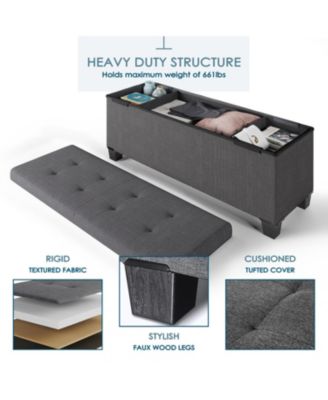 43 Inch Ottoman Storage Bench with Storage Bins - Leatherette or Linen Finish