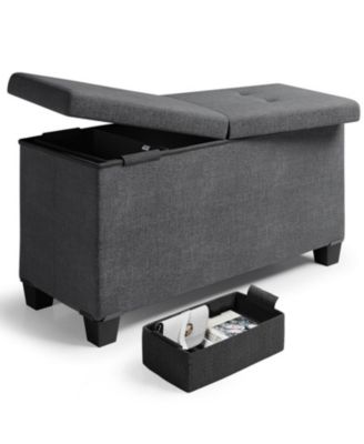 30 Inch Ottoman Storage Bench with Storage Bins - Leatherette or Fabric Finish
