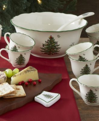 Christmas Tree 10 Piece Punch Bowl Set