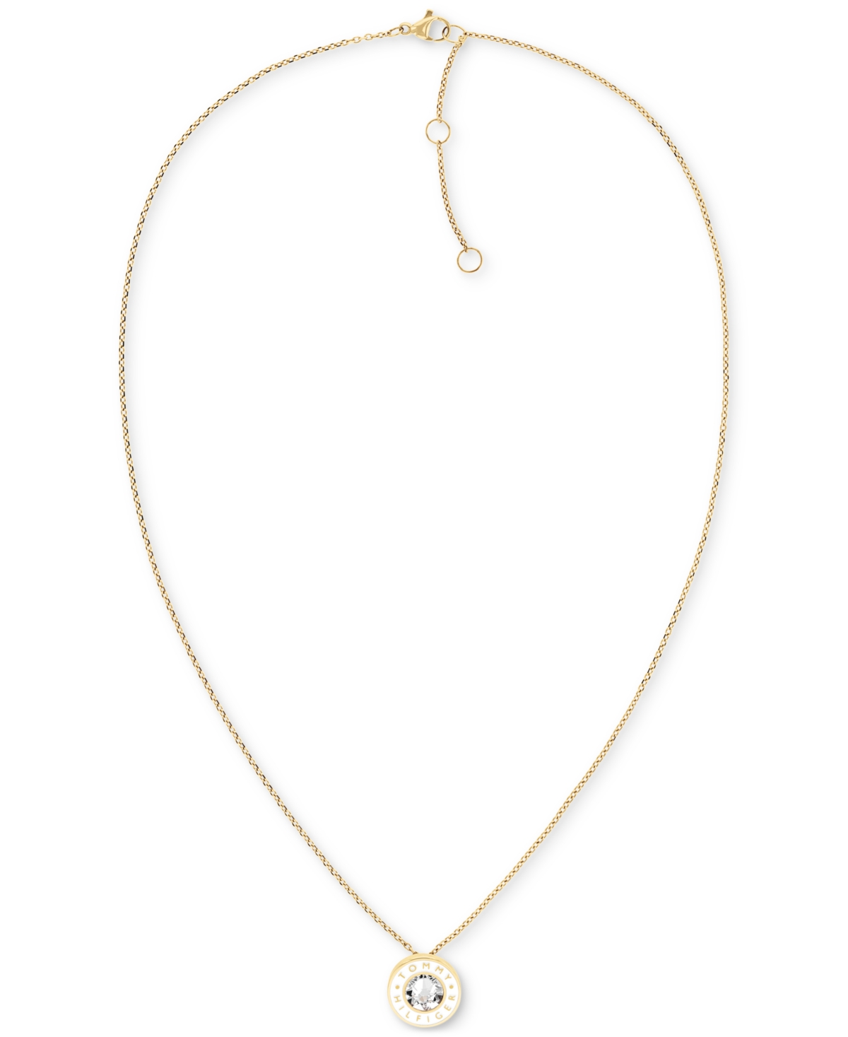 Gold-Tone White Stone Pendant Necklace, 18" + 2" extender - Gold