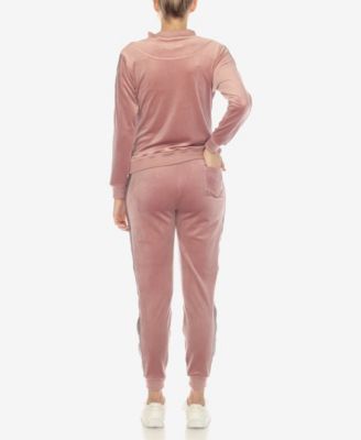 Women's Faux Leather Stripe Velour 2 Piece Tracksuit Set