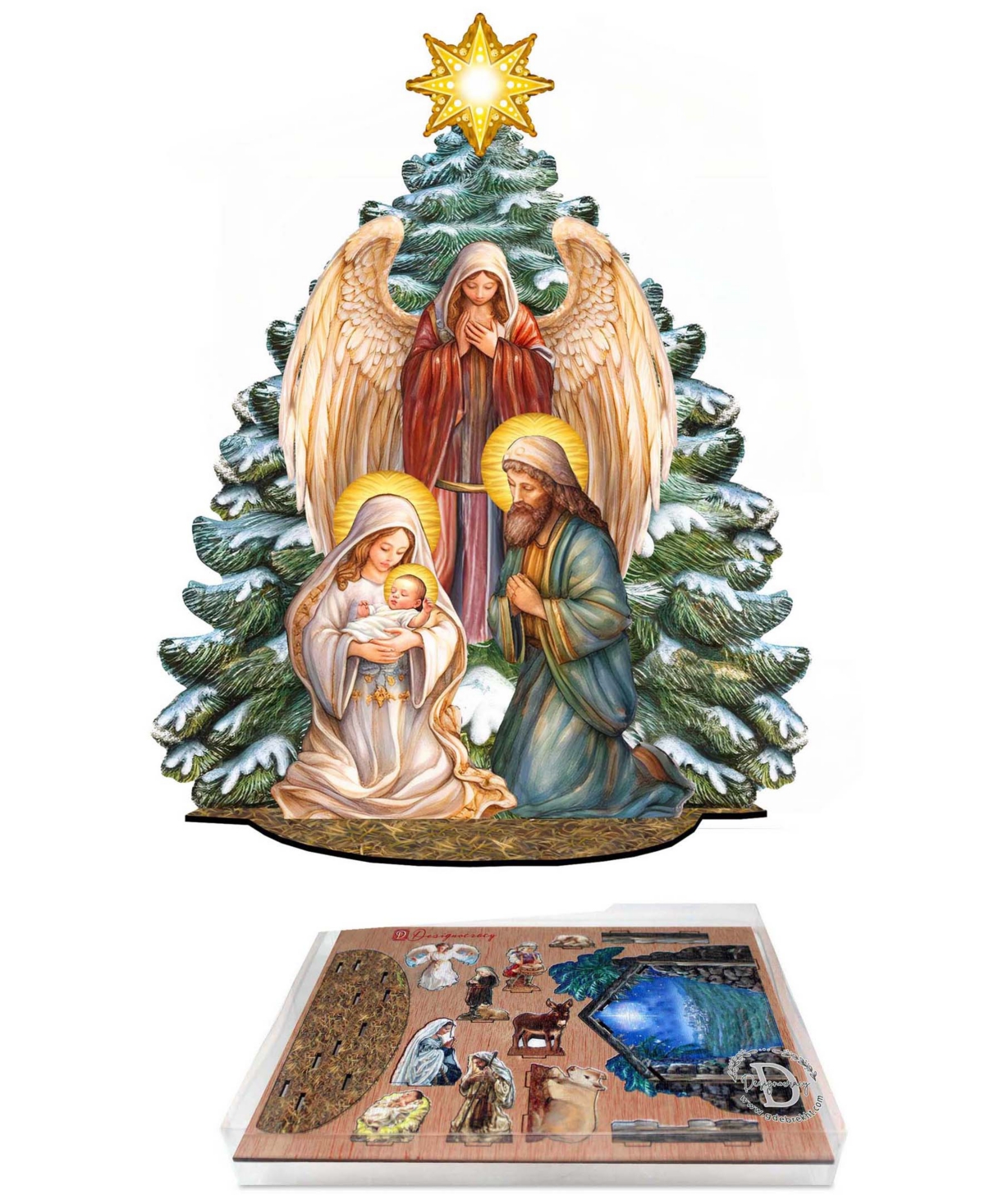 Shop Designocracy Nativity Scene With Christmas Tree Holiday Village 12" Table Decoration G.debrekht In Multi Color
