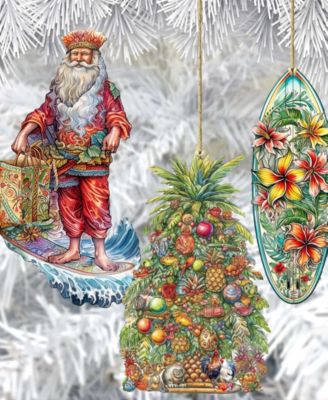 Traveling Santa Wooden Ornaments Set of 3 by G.DeBrekht