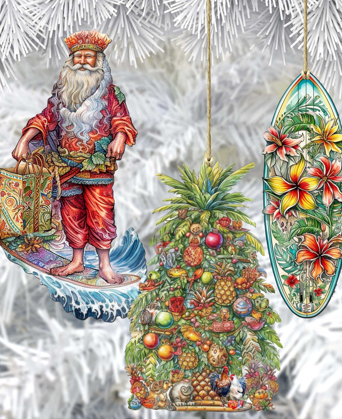 Designocracy Traveling Santa Wooden Ornaments Set Of 3 By G.debrekht In Multi Color