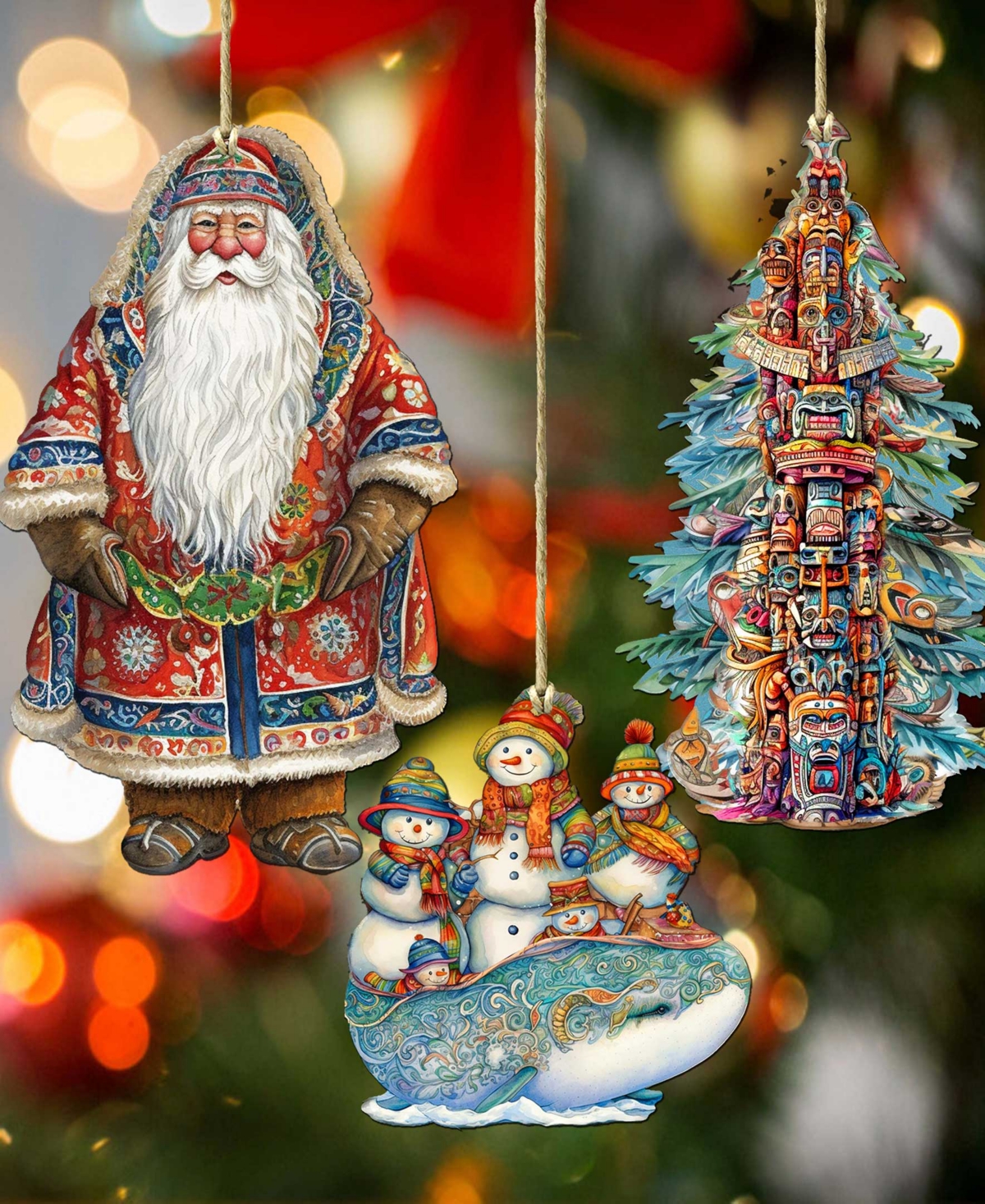 Shop Designocracy Traveling Santa Wooden Ornaments Set Of 3 By G.debrekht In Multi Color