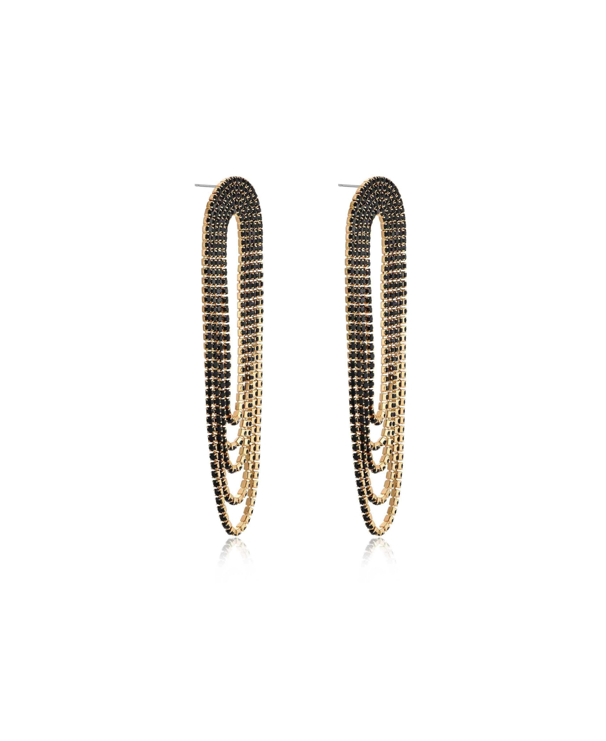 Shop Ettika Glass Drape Fringe 18k Gold Plated Earrings In Black