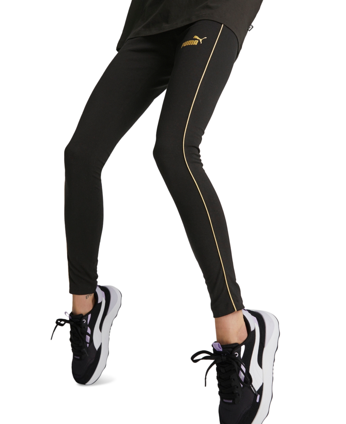 Puma Women's Piped-trim Logo-embellished Full-length Leggings In  Black