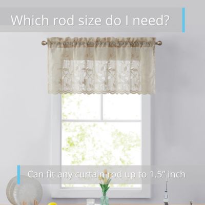 Joyce Lace Sheer Kitchen Curtain Valance Topper - Rod Pocket for Small Windows, Bathroom & Kitchen - 54 W x 18 L