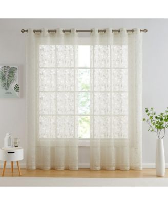 Joyce Floral Decorative Semi Sheer Light Filtering Grommet Window Treatment Curtain Drapery Panels for Bedroom & Living Room - Set of 2 Panels
