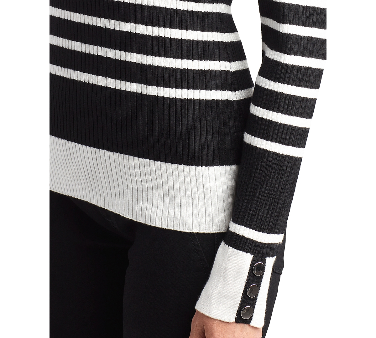 Shop Bcx Juniors' Striped Ribbed Button-cuff Sweater In Color