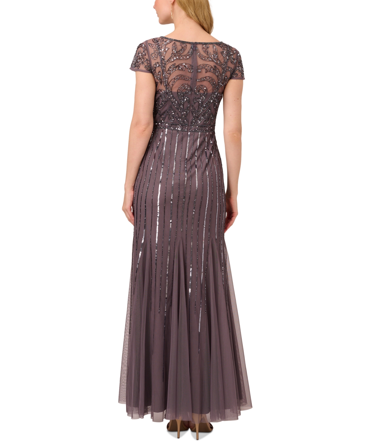 Shop Adrianna Papell Women's Embellished V-neck Godet Gown In Moonscape