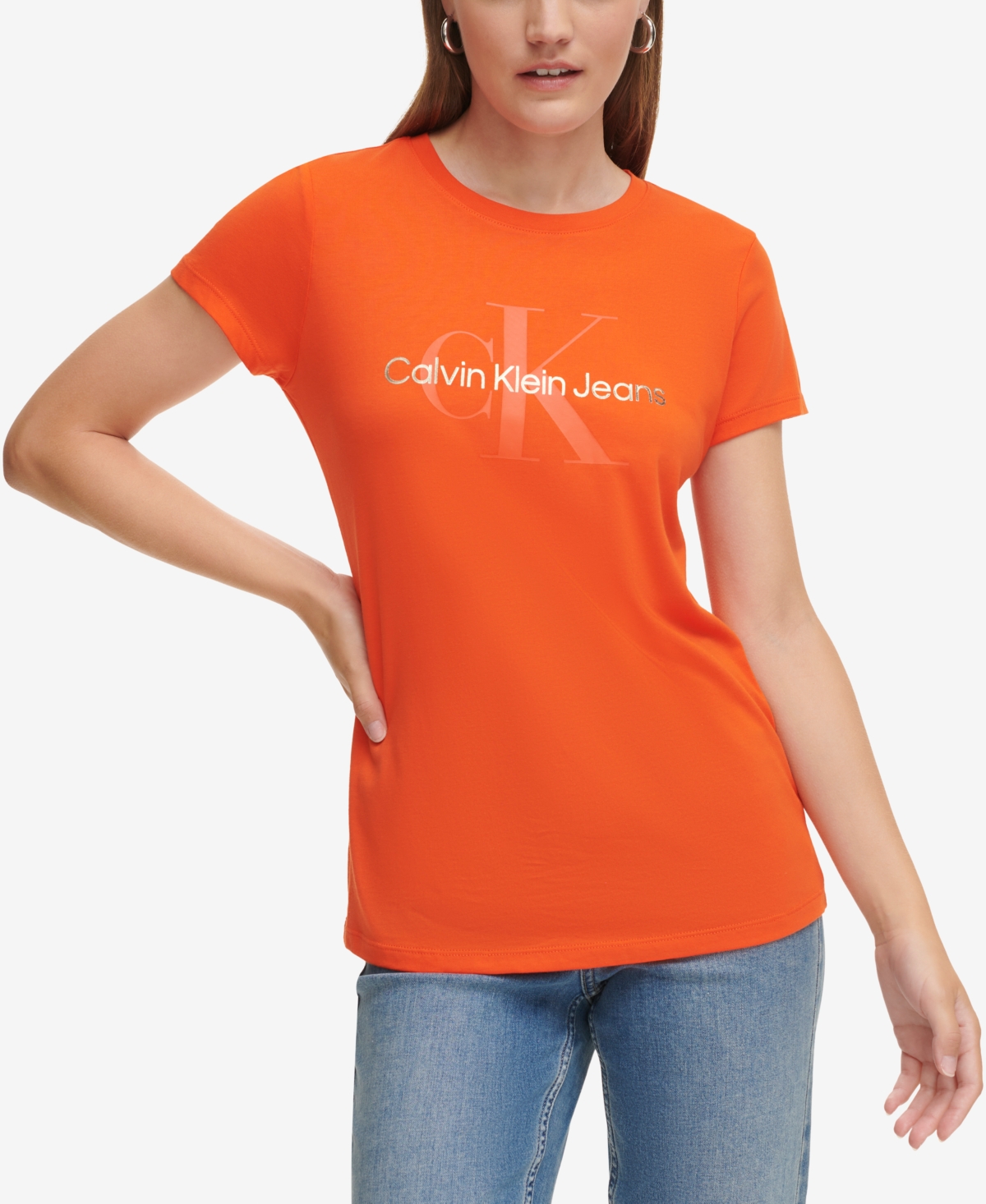 Calvin Klein Jeans Est.1978 Women's Monogram Logo Short-sleeve Iconic T-shirt In Spicey Orange