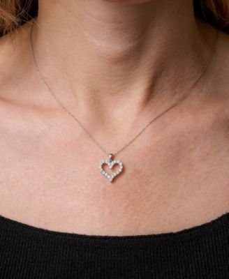 Diamond Open Heart Pendant Necklace (1/2 ct. t.w.) in 14k White or Yellow Gold, 18" + 2" extender