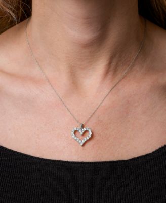 Diamond Open Heart Pendant Necklace (1 ct. t.w.) in 14k White or Yellow Gold, 18" + 2" extender