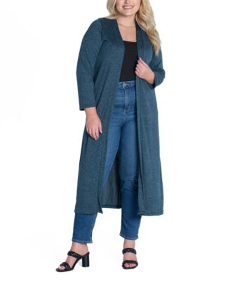 Plus Size Long Duster Open Front Knit Cardigan Sweater
