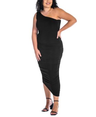 Plus Size One Shoulder Ruched Bodycon Dress