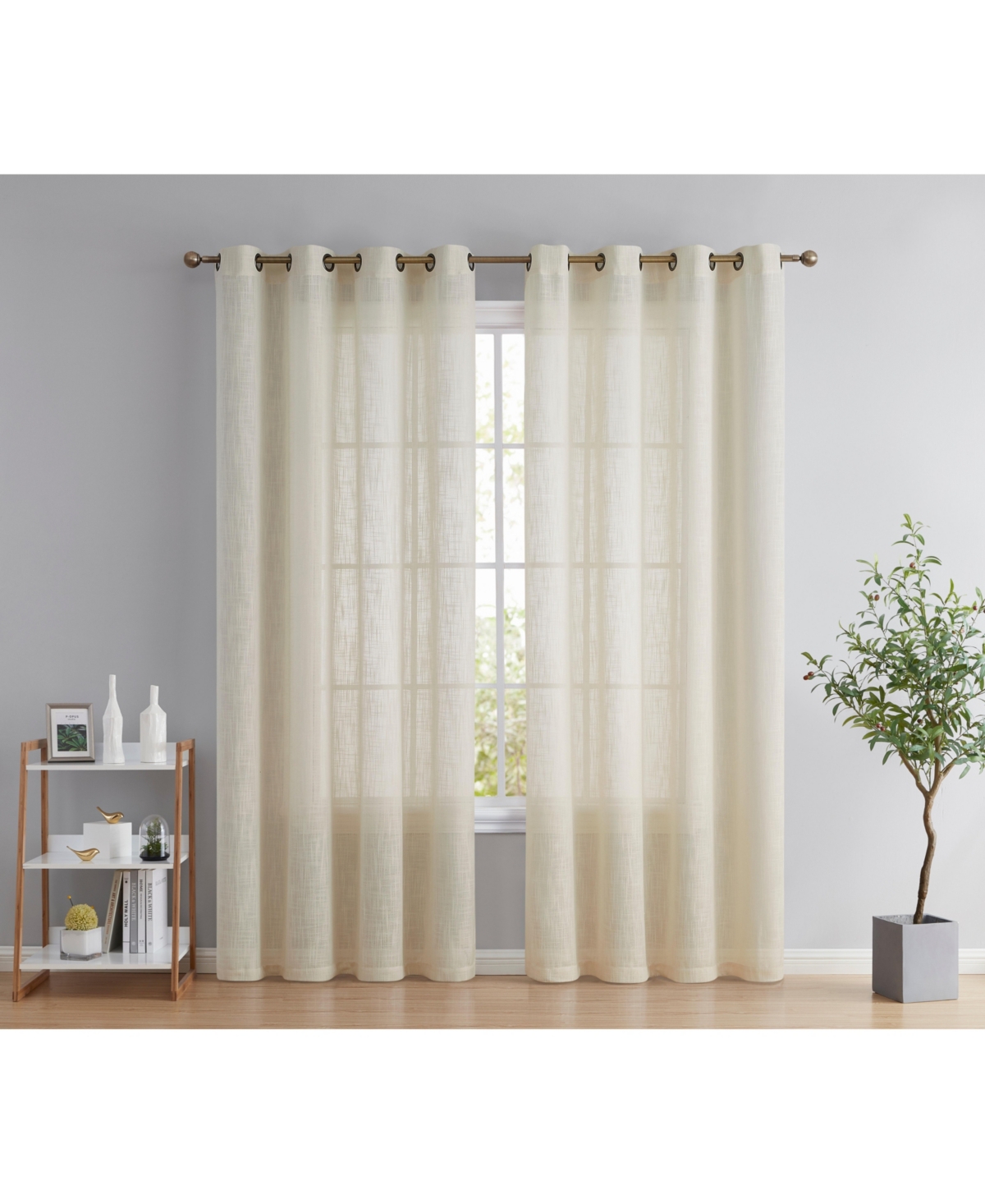 Abbey Faux Linen Textured Semi Sheer Privacy Sun Light Filtering Transparent Window Grommet Long Thick Curtains Drapery Panels for Bedroom & Li