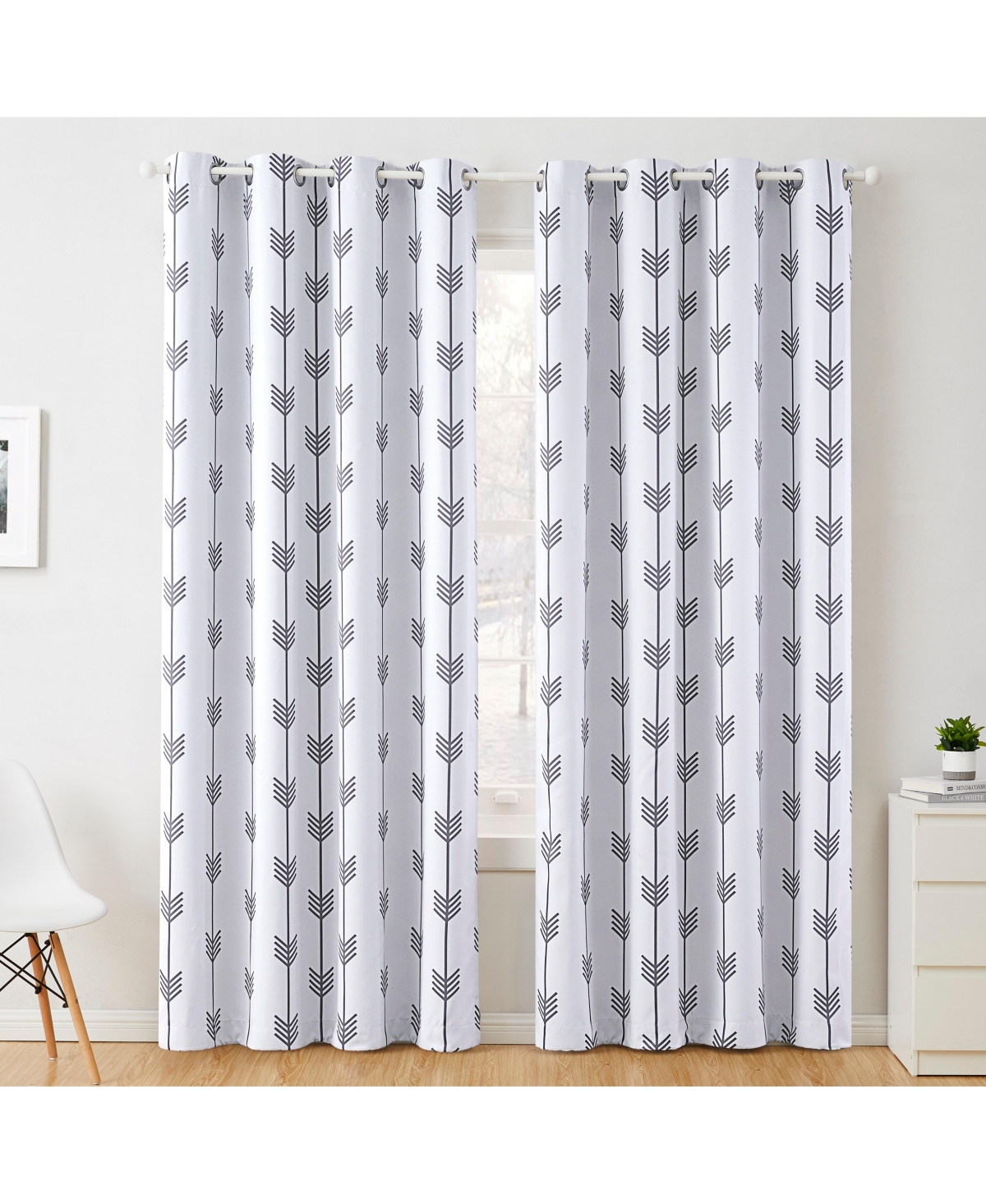 Arrow Printed Privacy Blackout Energy Efficient Room Darkening Thermal Grommet Window Curtain Drape Panels for Bedroom - Set of 2 - Platinum wh
