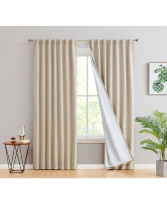 Hamilton 100% Complete Blackout Lined Drapery with Heavy Double Layer Thermal Insulated Energy Smart Rod Pocket Back Tab Window Curtains for Bedroom & Living Room, 2 Panels